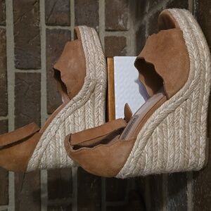 Steve Madden Susanna Tan Espadrille Suede Leather Wedges Womens Size 7.5